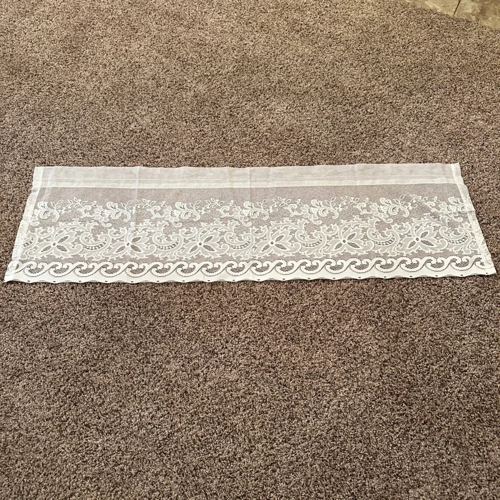 VTG White Floral Lace Window Valance Panel Sheer Curtain 58x17‎